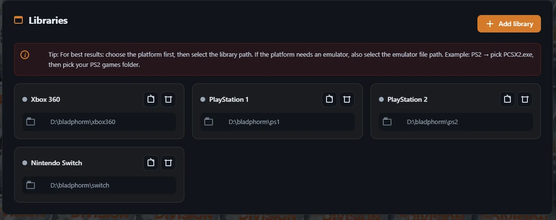 Libraries section inside Killer Feature settings